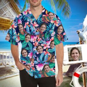Custom Face Hawaiian Shirts Face Colorful Flowers Unisex &Amp; Teenage Hawaiian Shirt  - Thelegend59