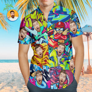 Custom Face Hawaiian Shirts Personalized Colorful Graffiti Hip Hop Style Hawaiian Shirts  - Thelegend59