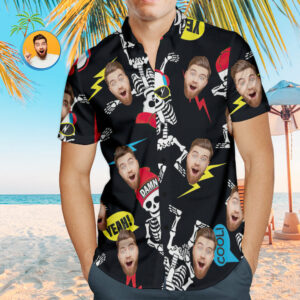 Custom Face Hawaiian Shirts Personalized Hip Hop Style Hawaiian Shirts Skeleton  - Thelegend59