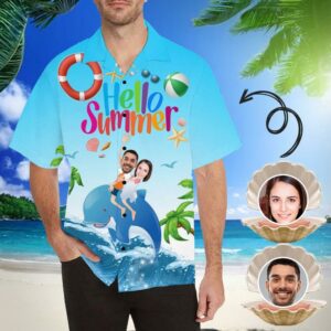 Custom Face Hello Summer Men'S All Over Print Hawaiian Shirt  - Thelegend59
