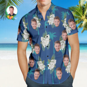 Custom Face Hibiscus Men'S Hawaiian Shirt Aloha Beach Hawaiian Shirts Gift For Him  - Thelegend59