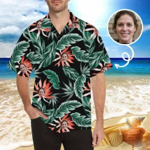 Custom Face Leaves Men'S All Over Print Hawaiian Shirt  - Thelegend59