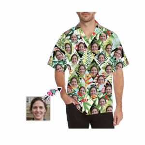 Custom Face Leaves Rhombus Men'S All Over Print Hawaiian Shirt  - Thelegend59