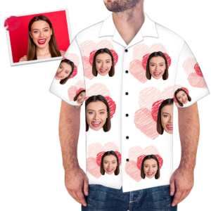 Custom Face Love Heart Men'S All Over Print White Hawaiian Shirt  - Thelegend59