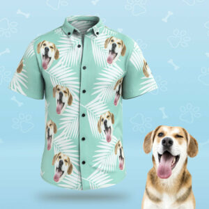 Custom Face Men Hawaiian Shirts Personalized Cute Dog Face For Pet Lover - Blue  - Thelegend59