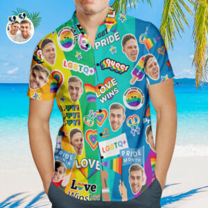 Custom Face Men Hawaiian Shirts Personalized Lgbtq Gay Pride Hawaiian Shirts - Love Wins  - Thelegend59