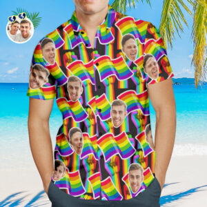 Custom Face Men Hawaiian Shirts Personalized Lgbtq Gay Pride Hawaiian Shirts - Rainbow Flag  - Thelegend59