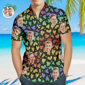 Custom Face Men Hawaiian Shirts Personalized Lgbtq Gay Pride Hawaiian Shirts - Rainbow Love  - Thelegend59