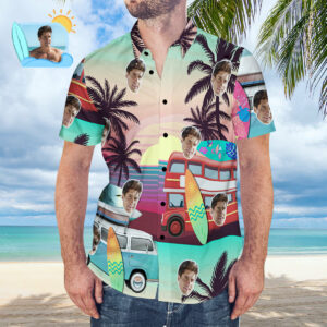Custom Face Men'S Coconut Tree Print Casual Vacation Short Sleeve Hawaiian Shirt  - Thelegend59