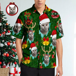Custom Face Men'S Hawaiian Shirt Santa Hat Antlers Christmas Hawaiian Shirts - For Men And Women - Kids  - Thelegend59