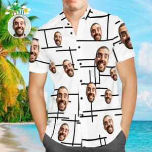 Custom Face Men'S Vintage Hawaiian Shirts Irregular Lines Print Hawaiian Shirts For Men  - Thelegend59
