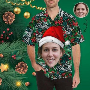 Custom Face Merry Christmas Men'S Hawaiian Shirt  - Thelegend59