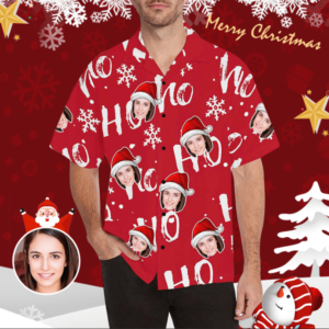 Custom Face On Funny Ho Ho Ho Red Hawaiian Aloha Hawaiian Shirtss  - Thelegend59