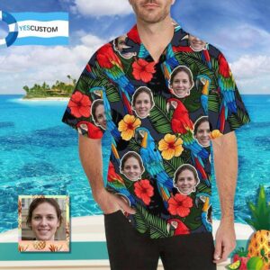 Custom Face Parrot Colorful Men'S All Over Print Hawaiian Shirt  - Thelegend59