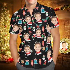 Custom Face Personalised Christmas Hawaiian Shirt Candy Cane Christmas Holiday Gifts  - Thelegend59