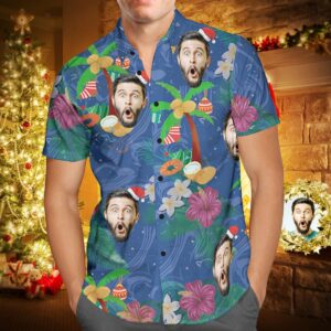 Custom Face Personalised Christmas Hawaiian Shirt Coconut Tree  - Thelegend59