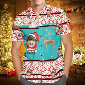 Custom Face Personalised Christmas Hawaiian Shirt Santa Claus And Reindeer  - Thelegend59
