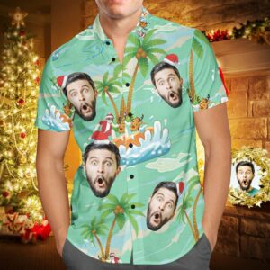 Custom Face Personalised Christmas Hawaiian Shirt Santa Claus Seaside Surf Holiday Gift  - Thelegend59
