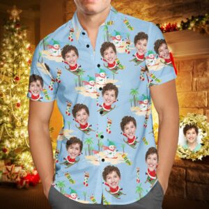 Custom Face Personalised Christmas Hawaiian Shirt Santa Claus Skateboard Surf  - Thelegend59