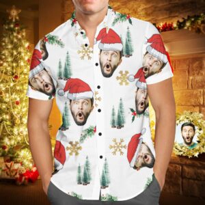 Custom Face Personalised Christmas Hawaiian Shirt Your Face With Santa Hat  - Thelegend59