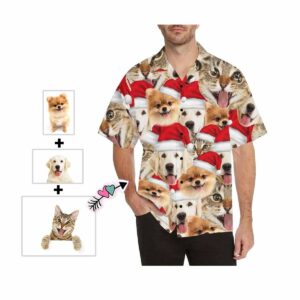 Custom Face Pet Christmas Hat Seamless Men'S All Over Print Hawaiian Shirt  - Thelegend59