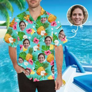 Custom Face Pineapple Flower Hawaiian Shirt  - Thelegend59