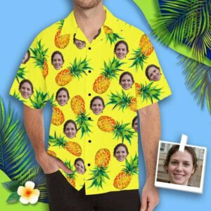 Custom Face Pineapple Yellow Girlfriend Men'S All Over Print Hawaiian Shirt  - Thelegend59