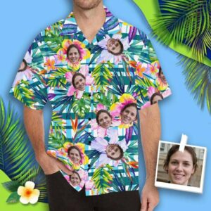 Custom Face Plaid Flower Men'S All Over Print Hawaiian Shirt  - Thelegend59