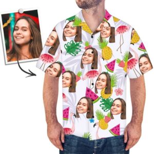 Custom Face Hawaiian Shirts Flamingo And Fruit Hawaiian Shirt  - Thelegend59