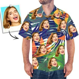 Custom Face Hawaiian Shirts Men'S Hawaiian Shirt Colorful Leaves  - Thelegend59