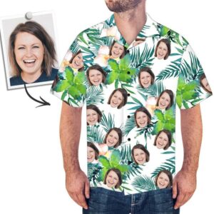 Custom Face Hawaiian Shirts Men'S Hawaiian Shirt Green Flower  - Thelegend59