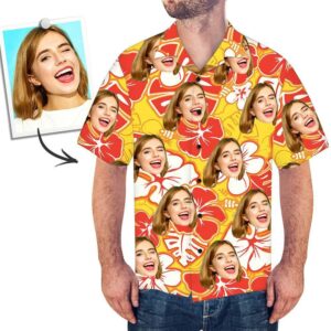 Custom Face Hawaiian Shirts Men'S Hawaiian Shirt Red And Yellow  - Thelegend59