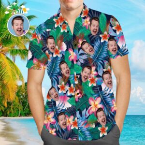 Custom Face Hawaiian Shirts Men'S Hawaiian Shirt With Text Personalized Photo Colorful Flowers Thawaiian Shirtss  - Thelegend59