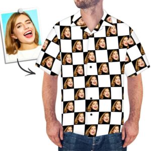 Custom Face Hawaiian Shirts Men'S Hawaiian Square Grid  - Thelegend59