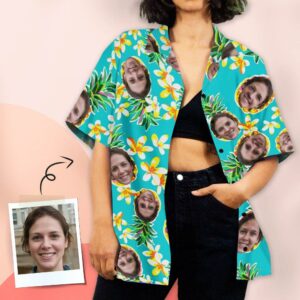 Custom Face Hawaiian Shirts Personalised Hawaiian Shirt Pineapple Flower Gift For Her  - Thelegend59