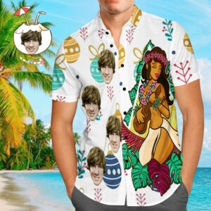 Custom Face Hawaiian Shirts Personalised Photo Men'S Hawaiian Shirt Christmas Gift - Hawaiian Girl  - Thelegend59