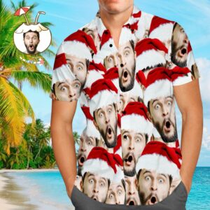 Custom Face Hawaiian Shirts Personalised Photo Men'S Hawaiian Shirt Christmas Gift - Santa Face Mash  - Thelegend59