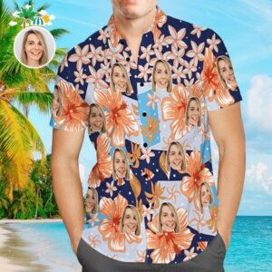 Custom Face Hawaiian Shirts Personalized Photo Men'S Hawaiian Shirt Flower Style Design Aloha Beach Hawaiian Shirts  - Thelegend59