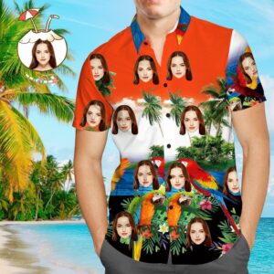 Custom Face Hawaiian Shirts Personalized Photo Men'S Hawaiian Shirt Men'S Hawaiian Shirt Tropical Parrot  - Thelegend59