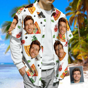 Custom Face Hawaiian Shirts Pizza And Mint Leaves Summer Hawaiian Shirt Unisex  - Thelegend59
