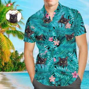 Custom Face Hawaiian Shirts With Text Men'S Hawaiian Shirt Black Cat  - Thelegend59