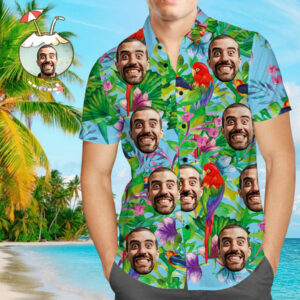 Custom Face Hawaiian Shirts With Text Men'S Hawaiian Shirt Colorful Parrot  - Thelegend59