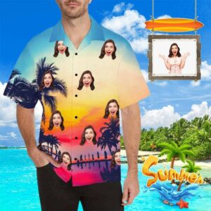 Custom Face Sunset Scenery Men'S All Over Print Hawaiian Shirt  - Thelegend59