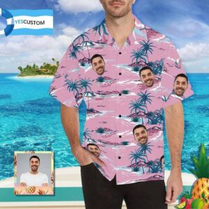 Custom Face Trees Pink Men'S All Over Print Hawaiian Shirt  - Thelegend59