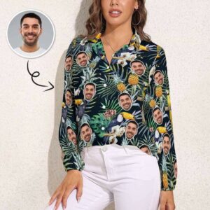 Custom Face Tropical Jungle Vntage Casual Long Sleeve Hawaiian Shirts  - Thelegend59