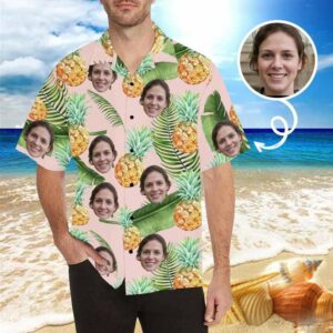Custom Face Yellow Pineapple Men'S All Over Print Hawaiian Shirt  - Thelegend59