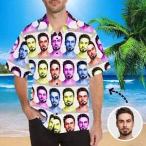 Custom Father Face Rainbow Men'S All Over Print Hawaiian Shirt  - Thelegend59