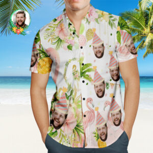 Custom Flamingo Birthday Party Hawaiian Shirt Personalized Face Hawaiian Shirts  - Thelegend59