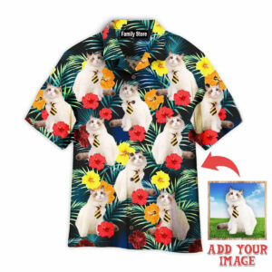 Custom Funny White Cat Tropical Floral Hawaiian Shirt - For Men And Women - Kids  - Thelegend59