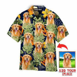 Custom Golden Retriever Dog With Vintage Tropical Leaves Hawaiian Shirt - For Men And Women - Kids  - Thelegend59